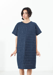 Quilted Mesh T-Shirt Dress in Navy