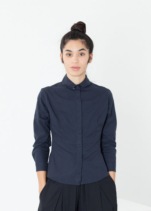 Wrinkled Tux Shirt in Navy