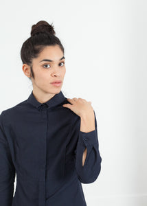 Wrinkled Tux Shirt in Navy