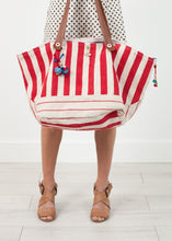 Load image into Gallery viewer, Woven Oversized Tote in Red Stripe